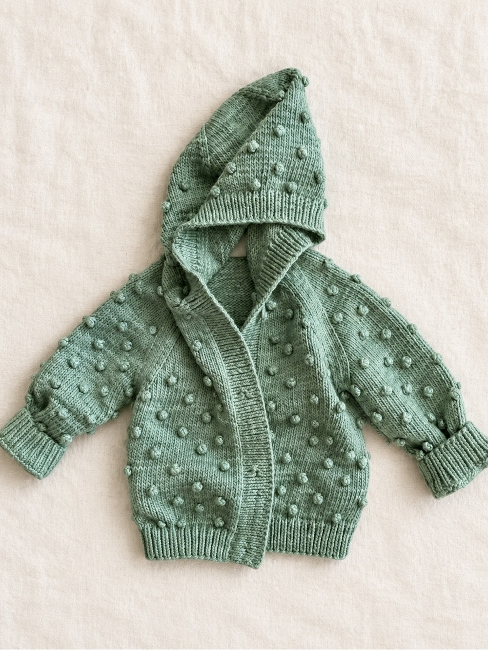 Misha & Puff Baby Hooded Popcorn Cardigan in green size 6-12m